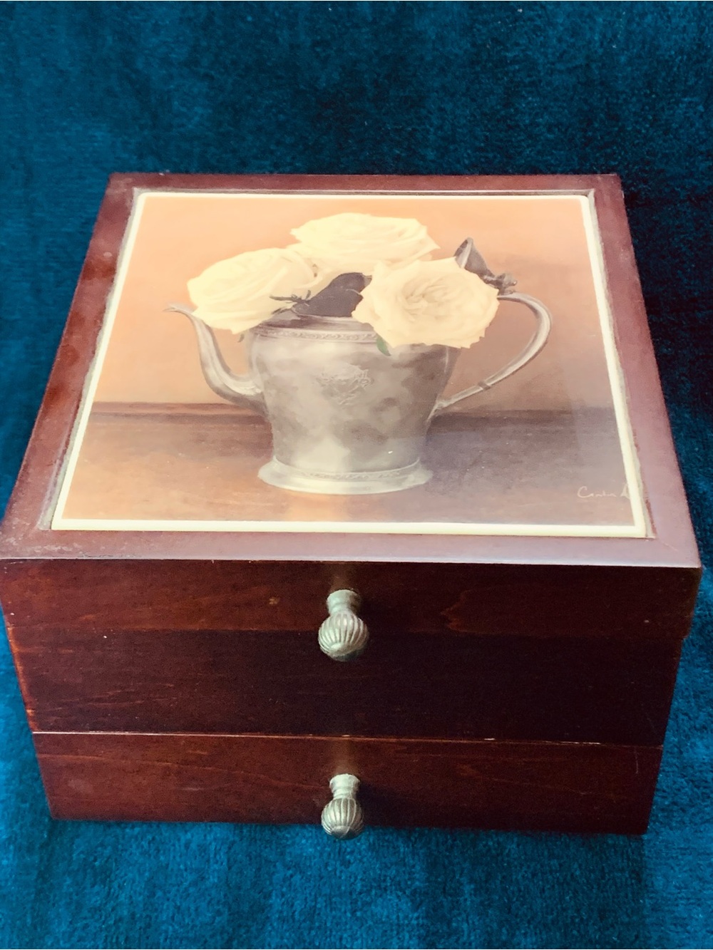 Vintage 2002 Tri-Coastal Wooden Jewelry Box. Christin Atria/ Art in Motion Tile